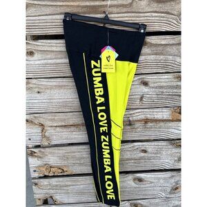 Zumba Love High Waisted Crop Leggings‎ - Black/Yellow ~ Small - Spicy